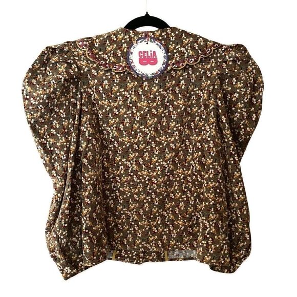 Celia B Sz L Corduroy Virginia Floral Peasant Top Blouse Lace Trim NWT - Picture 3 of 10